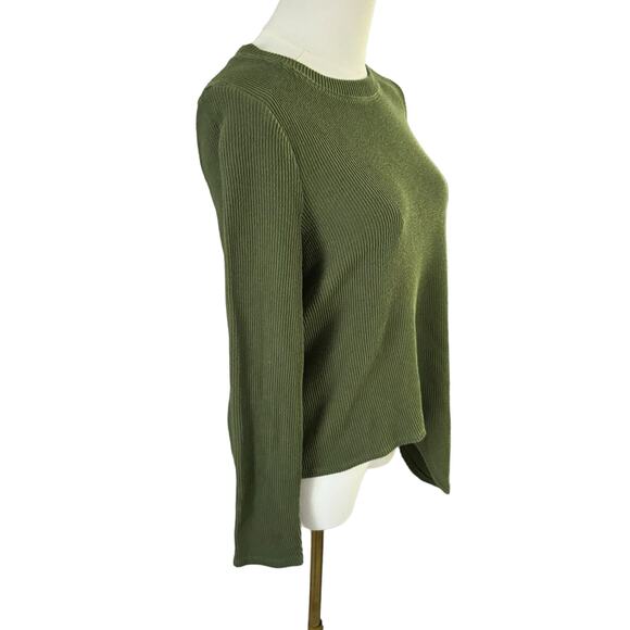 Madewell Green Asymmetrical Hem Top Ribbed Long Sleeve  Bohemian Versatile Small - Picture 8 of 15